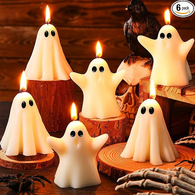 6 Pieces Halloween Large Ghost Candles White Spooky Scented Halloween Candles Horror Gifts Candle... | Amazon (US)