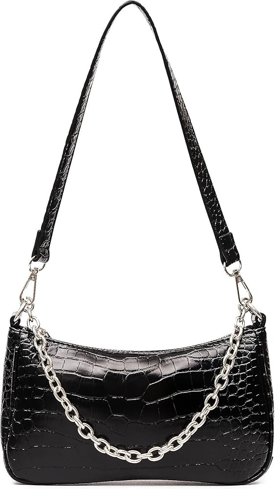 BOBOWINGS Small Purses for Women, Mini Crocodile Pattern Leather Shoulder Bag Trendy with Silver ... | Amazon (US)