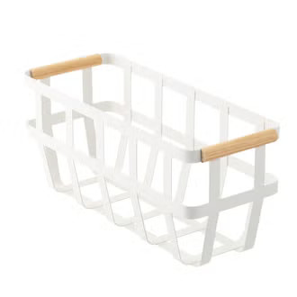 Yamazaki Tosca Basket w/ Wooden Handles White/Natural | The Container Store