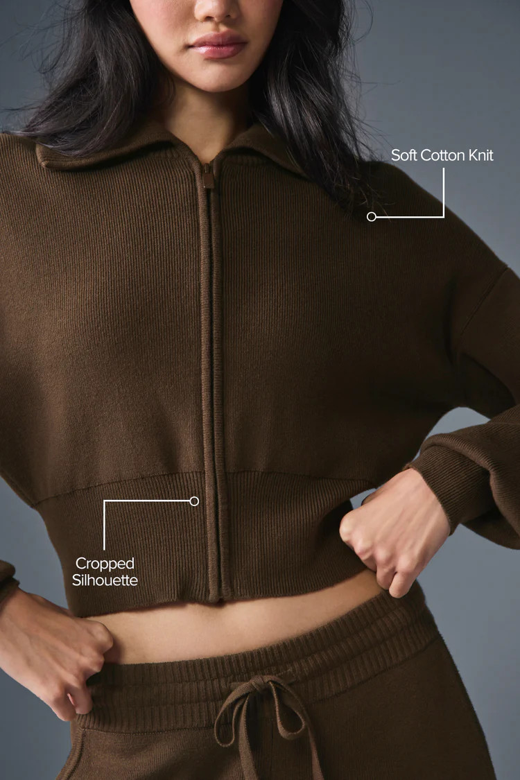 Scholar Knit Cropped Full Zip Jacket - Espresso | Alo Yoga (US)