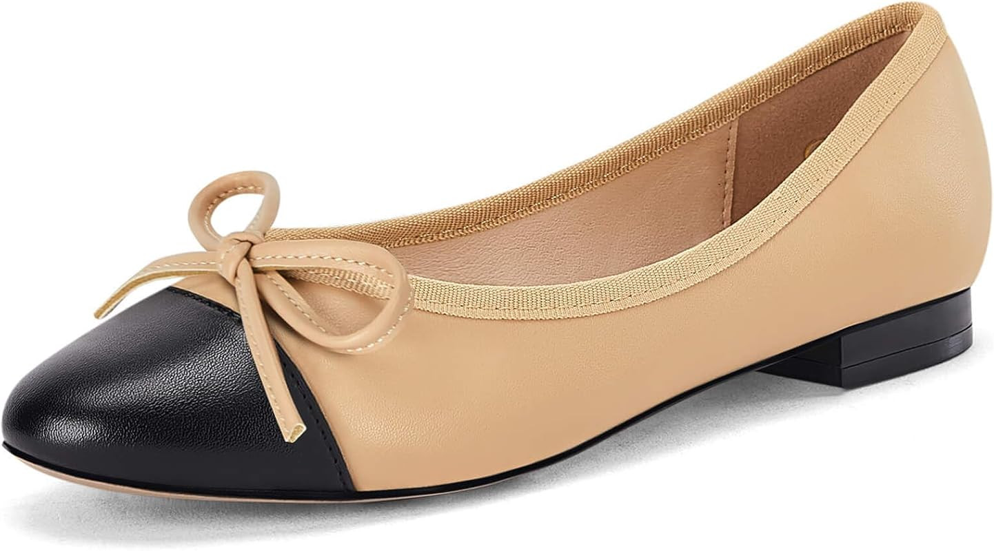 Womens Cap Toe Ballet Flats Bow Pointed Toe Slip On Office Work Comfort Dress Party Flat Shoes | Amazon (US)