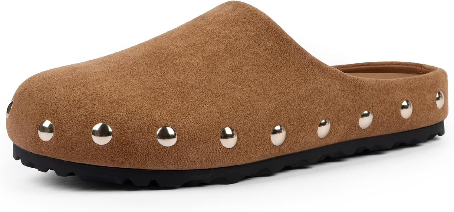 QIY Clogs for Women Slip on Faux Suede Studded Mules Comfortable Footbed Mule Round Toe Potato Shoes for Women | Amazon (US)