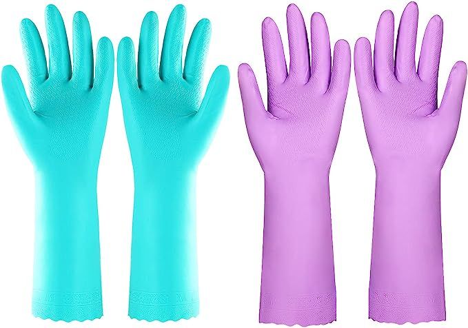 Elgood Reusable Dishwashing Cleaning Gloves with Latex Free, Cotton Lining,Vinyl Kitchen Gloves 2... | Amazon (US)
