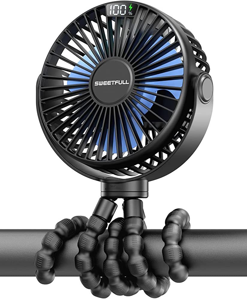 SWEETFULL Portable Stroller Fan, LED Display 6000mAh Battery Operated Mini Clip Fan, 4 Speed Rech... | Amazon (US)