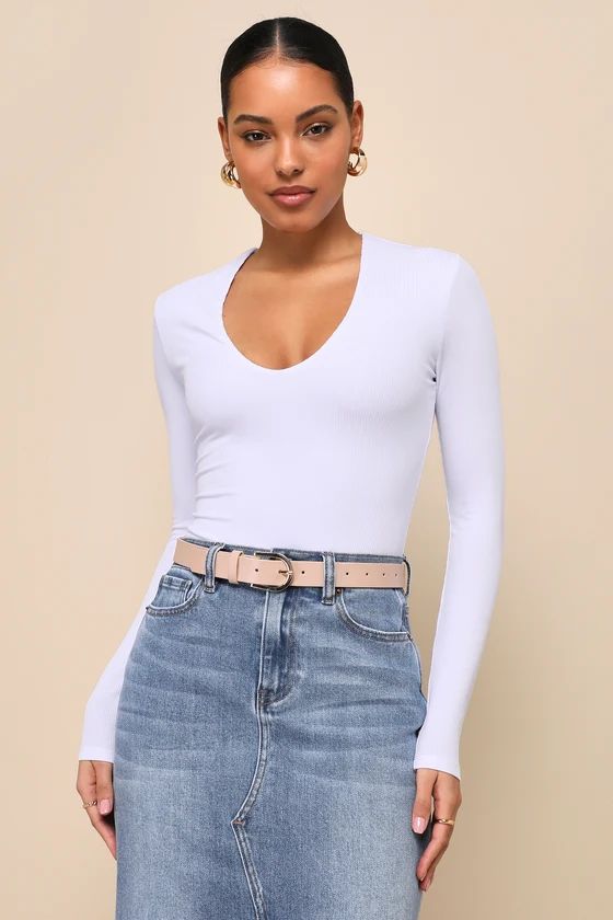 Obviously Perfect White Ribbed V-Neck Bodysuit | Lulus