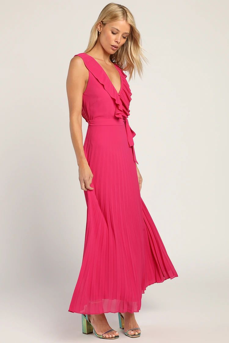 Loved By You Hot Pink Pleated Chiffon Maxi Dress | Lulus (US)