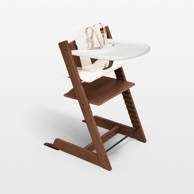 Stokke ® Tripp Trapp® Warm Brown Oak Wood Baby High Chair with Cushion and Tray | Crate & Barrel