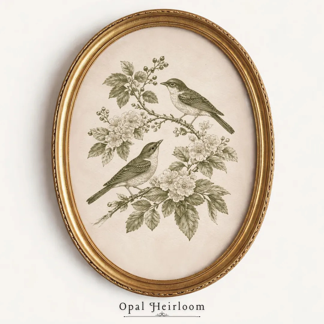 Antique Bird Botanical Print: Vintage Floral Bird Wall Art, PRINTABLE Digital download, Cottageco... | Etsy (US)