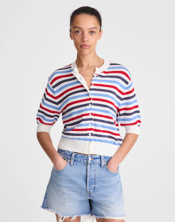 Textured Short-Sleeve Cardigan in 100% Cotton | Madewell