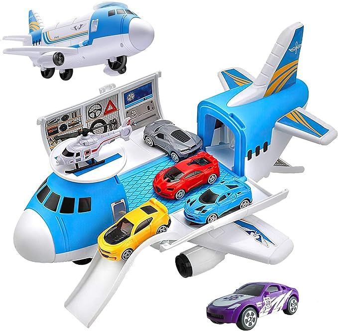 Airplane Toys Set with Transport Cargo Airplane and 5pcs Mini Vehicle Car Toys for 3 4 5 6 Year O... | Amazon (US)