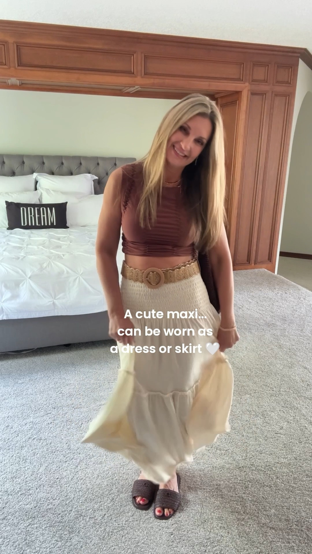 Love a versatile piece? This cream maxi can be worn as a dress or skirt 🤍 Paired with a neutral top and accessories for the cutest summer fit. Skirt on sale ✨

#LTKootd #LTKSaleAlert #LTKgrwm