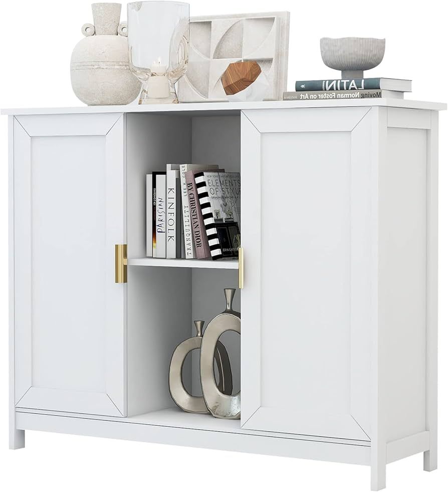 TaoHFE White Storage Cabinet,Credenza Buffet Cabinet Wooden Coffee Bar Cabinet Buffet Table White... | Amazon (US)