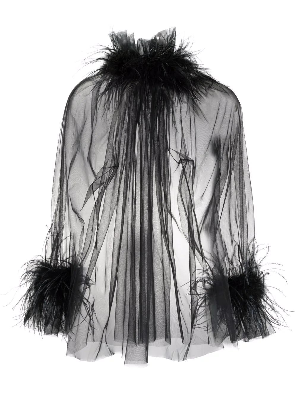 STYLAND Sheer feather-trimmed Blouse - Farfetch | Farfetch Global