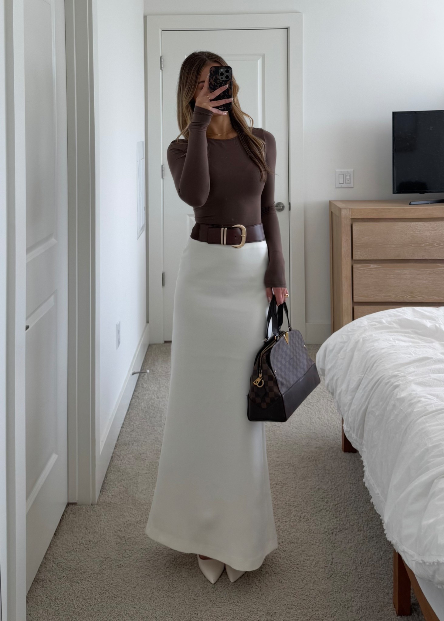 fall office outfit inspo 🤎🍂 skirt is sold out Meshki but have one that is practically the same from Forcast that I linked!!

#LTKWorkwear #LTKootd