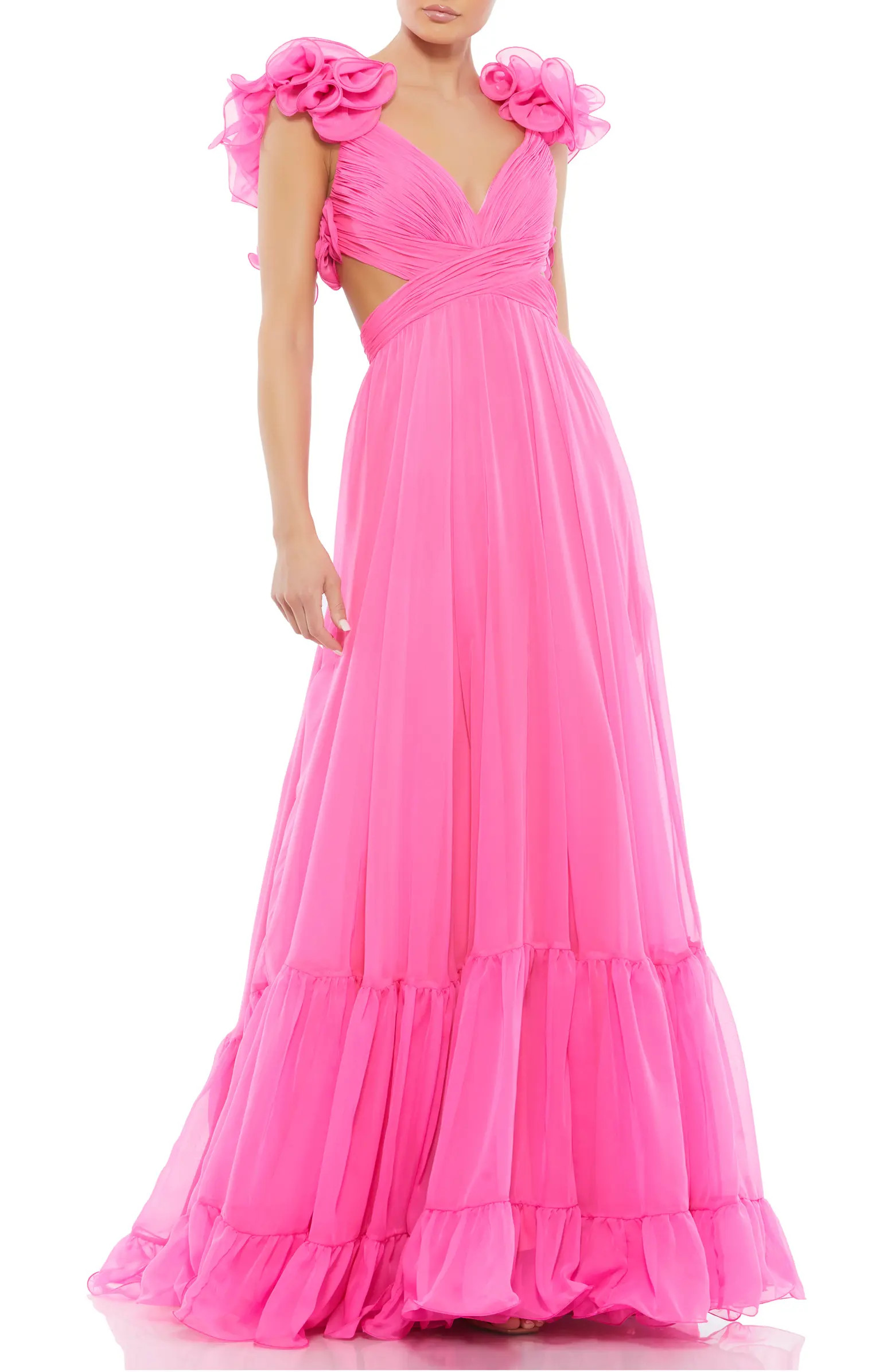 Mac Duggal Rosette Chiffon Cutout Empire Waist Gown | Nordstrom | Nordstrom