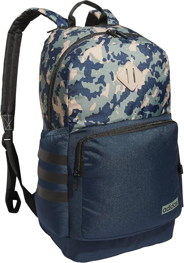 adidas Classic 3S 4 Backpack, Essential Camo Crew Navy-Silver Green/Crew Navy/Black, One Size | Amazon (US)