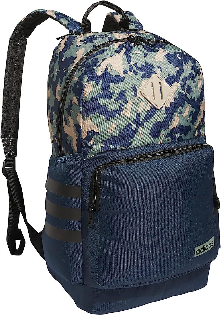 adidas Classic 3S 4 Backpack, Essential Camo Crew Navy-Silver Green/Crew Navy/Black, One Size | Amazon (US)