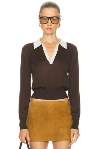 FRAME The Two Tone Polo in Brown | FWRD 