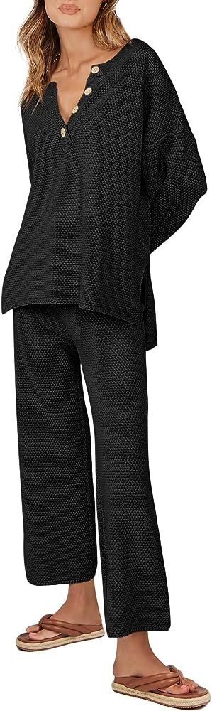 Women 2 Piece Outfits Oversized Knit Loungewear Loose Slouchy Sweater Set 2023 Fall Trendy Matchi... | Amazon (US)