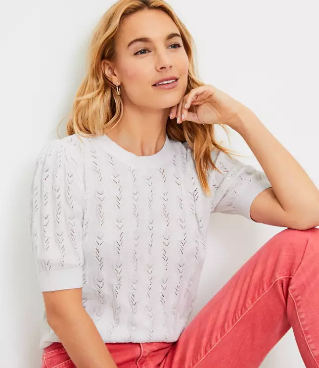 Leafed Pointelle Sweater Tee | LOFT