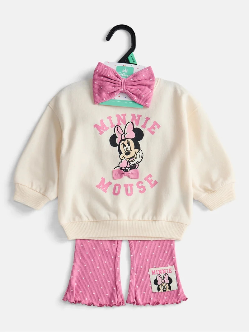 Minnie Mouse Baby Girl\u2019s Graphic Crewneck Sweatshirt, Leggings and Headband Set, 3 Piece, Si... | Walmart (US)
