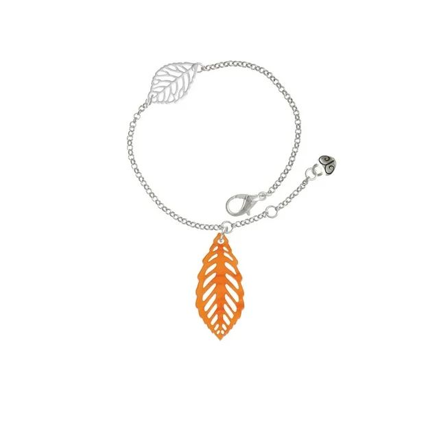 Delight Jewelry Acrylic Medium Leaf Pearly Orange - Silvertone Leaf Delicate Bracelet, 6.25+1.75" | Walmart (US)