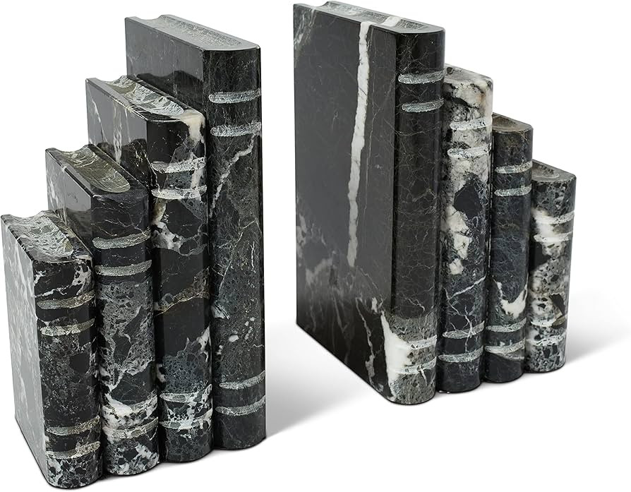 Library Style Solid Marble Bookends - Set of 2 Heavy Decorative Book Stoppers with Non-Skid Botto... | Amazon (US)