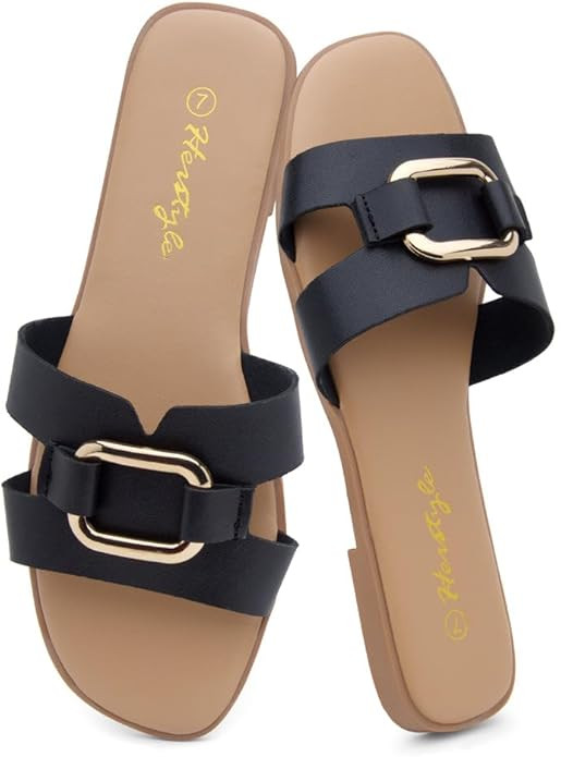 Herstyle Women’s Flat Sandals 2025 – Square Open Toe Fashion Casual Slides with Metal Chain, ... | Amazon (US)