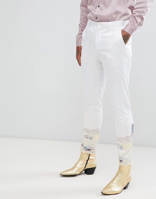 ASOS DESIGN skinny suit pants with western design in white sateen | ASOS US