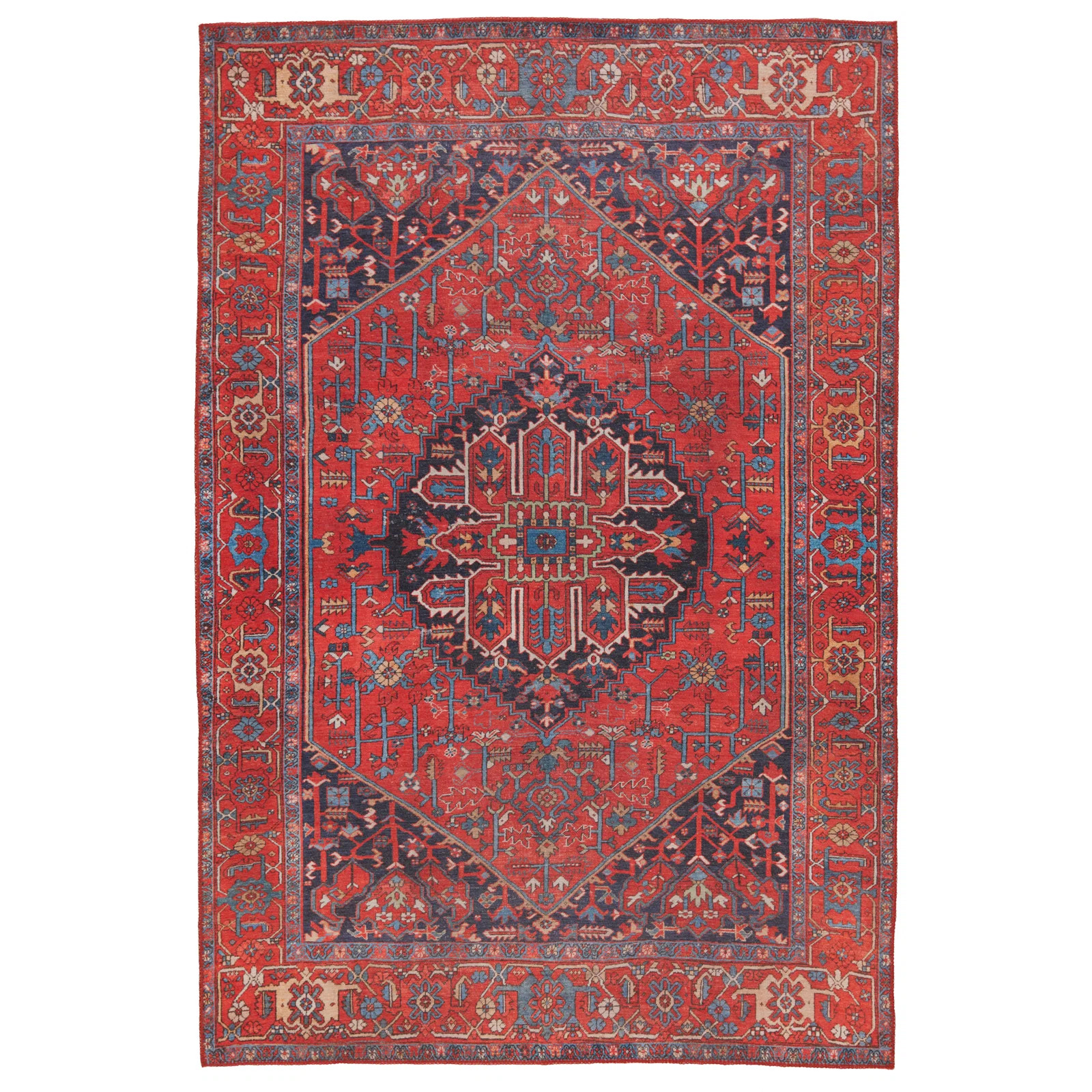 Machine Washable Harman Oriental Power Loom Polyester Area Rug in Red/Blue | Wayfair North America