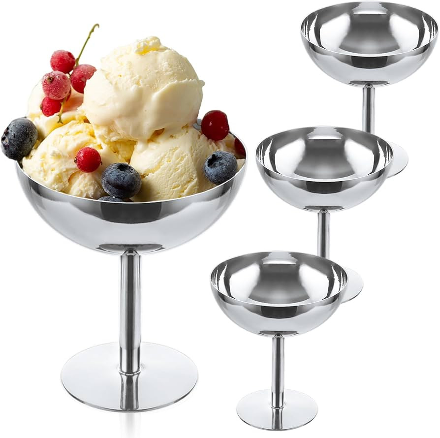 4PCS Ice Cream Cup Stainless Steel Dessert Cups Snack Yogurt Candy Cup Reusable Mini Silver Ice C... | Amazon (US)