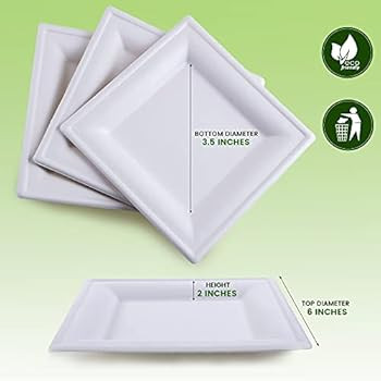 [100 Pack] Square 6" x 6" Biodegradable Bagasse Plates in – White Eco Friendly Microwave Safe S... | Amazon (US)