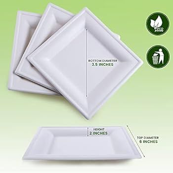[100 Pack] Square 6" x 6" Biodegradable Bagasse Plates in – White Eco Friendly Microwave Safe S... | Amazon (US)