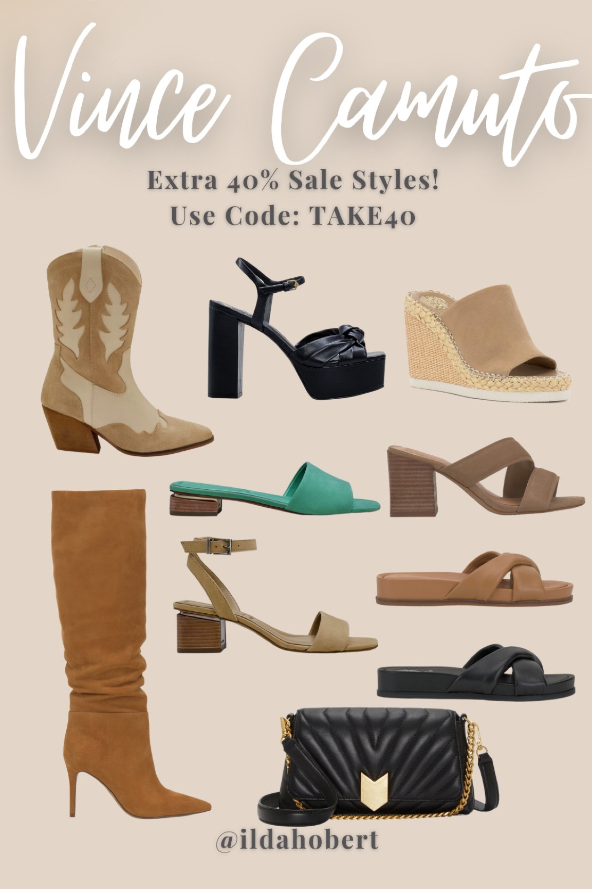 Vince Camuto: up to 60% off when you take an extra 40% off sale styles! Use code: Take40

Affordable fashion, boots, sandals, fall shoes, fall purses, 

#LTKshoecrush #LTKitbag #LTKsalealert