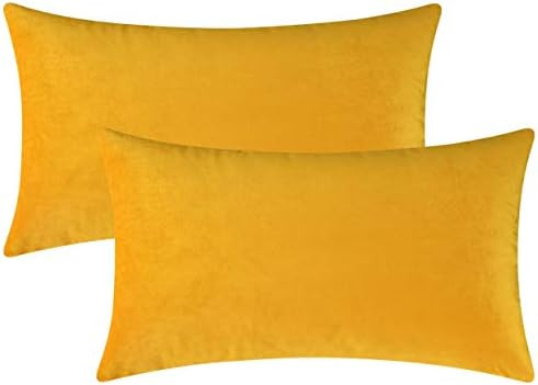 Mixhug Set of 2 Cozy Velvet Rectangle Decorative Throw Pillow Covers for Couch and Bed, Mustard Y... | Amazon (US)