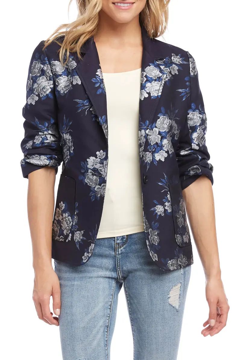 Floral Jacquard Ruched Sleeve Jacket | Nordstrom