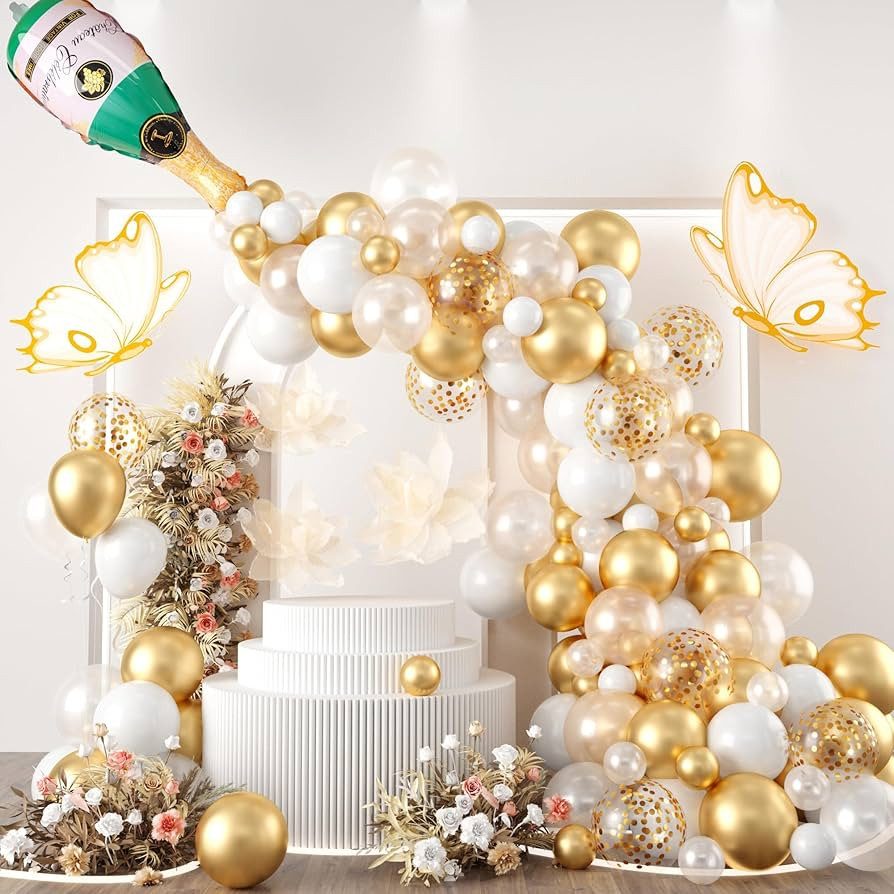 Gold White Balloon Arch Kit, 111 PCS White Gold Balloon Garland Kit, Latex Balloons with Champagn... | Amazon (US)