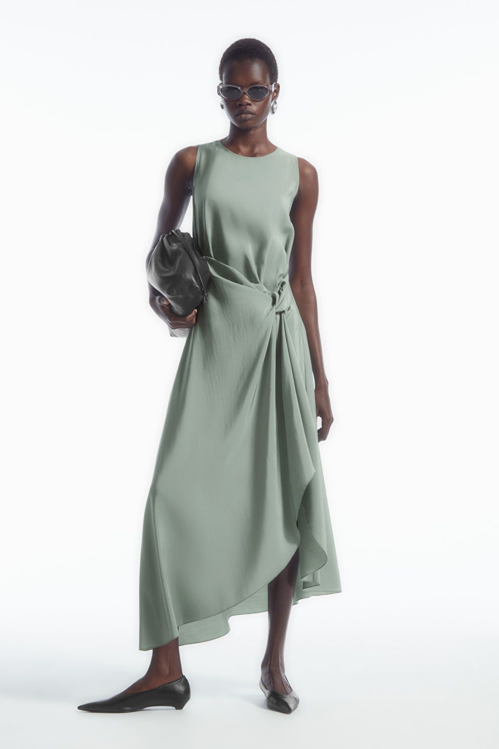 KNOTTED WRAP-FRONT MIDI DRESS - LIGHT GREEN - Dresses - COS | COS (US)