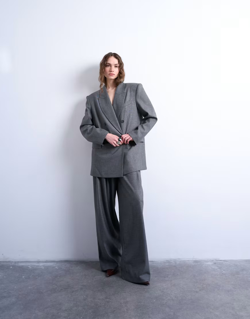 Topshop wide pleat trousers in grey | ASOS (Global)