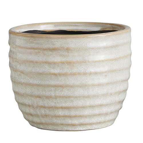 47th & Main Textured Light Cream Glazed Ceramic Planter Pot for Flowers Succulents and Small Plants, Large, Horizontal Stripes | Amazon (US)