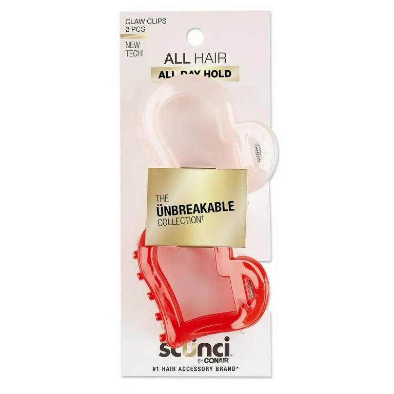 Scunci Unbreakable Heart Claw Clips, Red and Pink, 2 Count | Walmart (US)