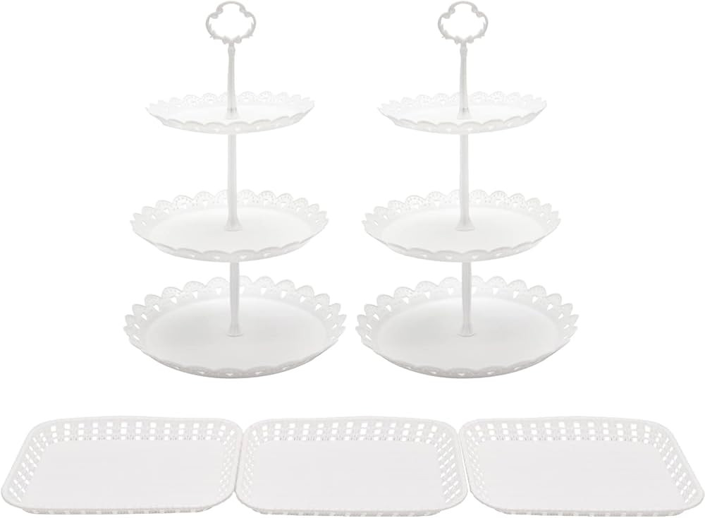 FEOOWV Set of 5 Pcs Round 3-Tier Cake Stand Party Food Server Display Stand with Plastic Serving ... | Amazon (US)