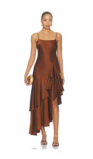 Susana Monaco Double Ruffle High Low Dress in Brown. - size 4 | Revolve Clothing (Global)