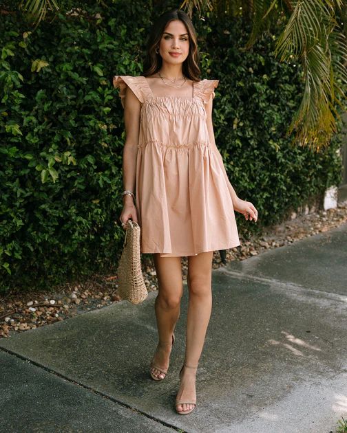 Francina Cotton Flutter Sleeve Mini Dress - Tan | VICI Collection