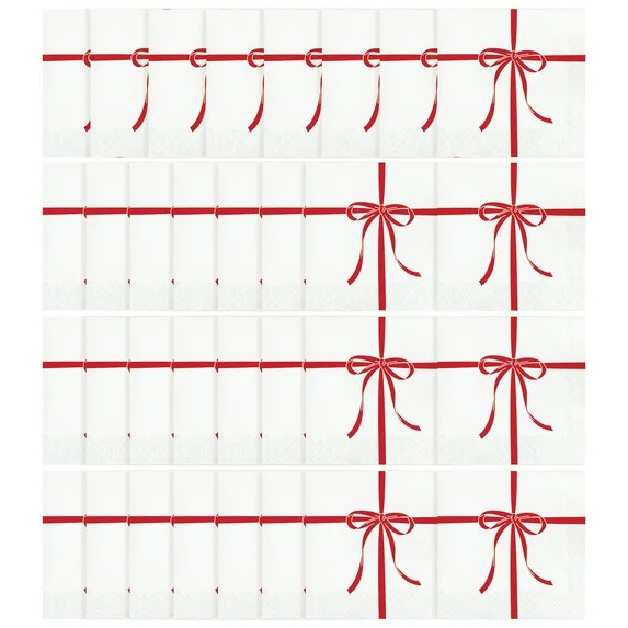 Festive Bows Paper Christmas Napkins, Red and White, 6.5" x 6.5", 32 Count, by Holiday Time | Walmart (US)