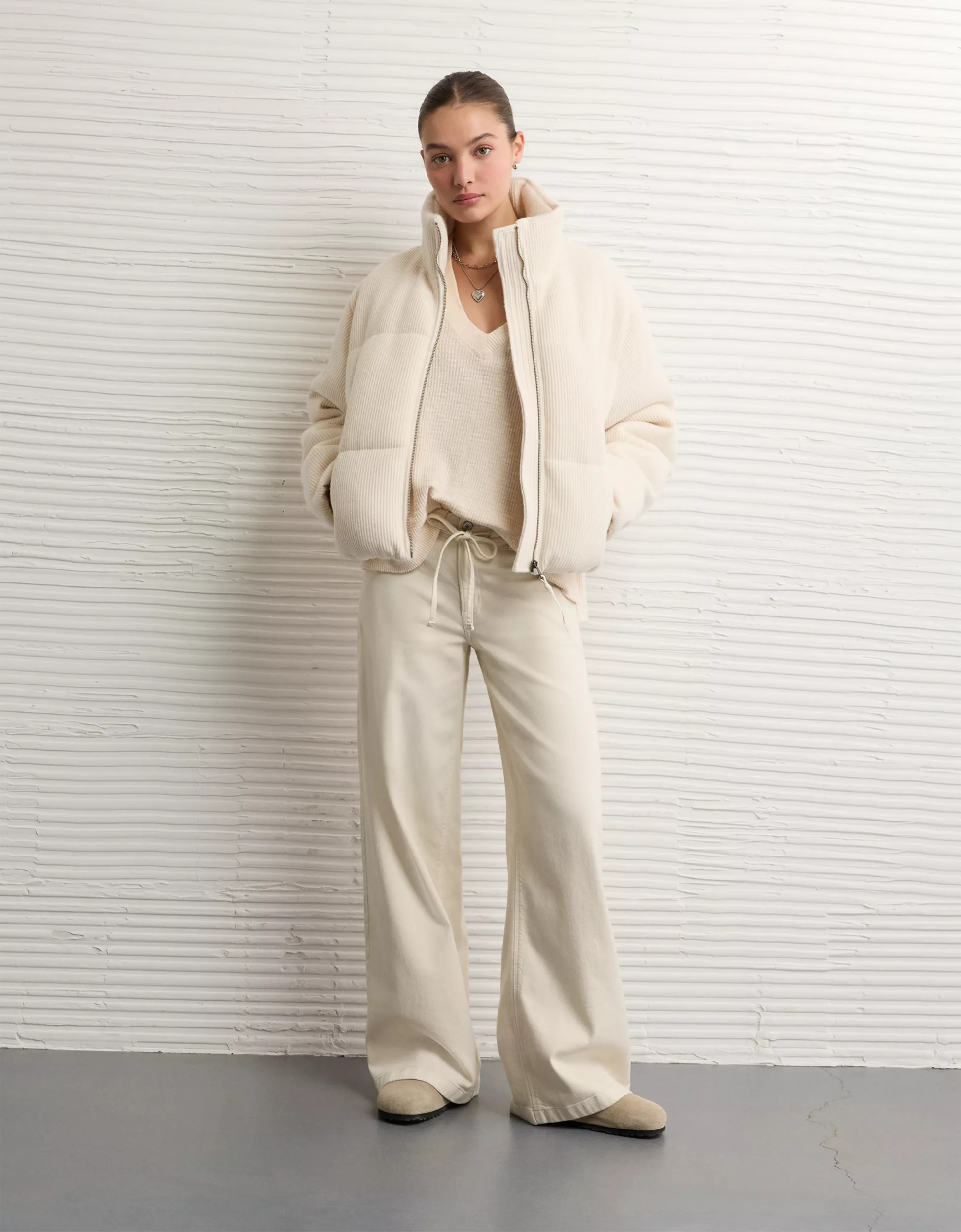 AE Cropped Sweater Puffer Jacket | American Eagle Outfitters (US & CA)