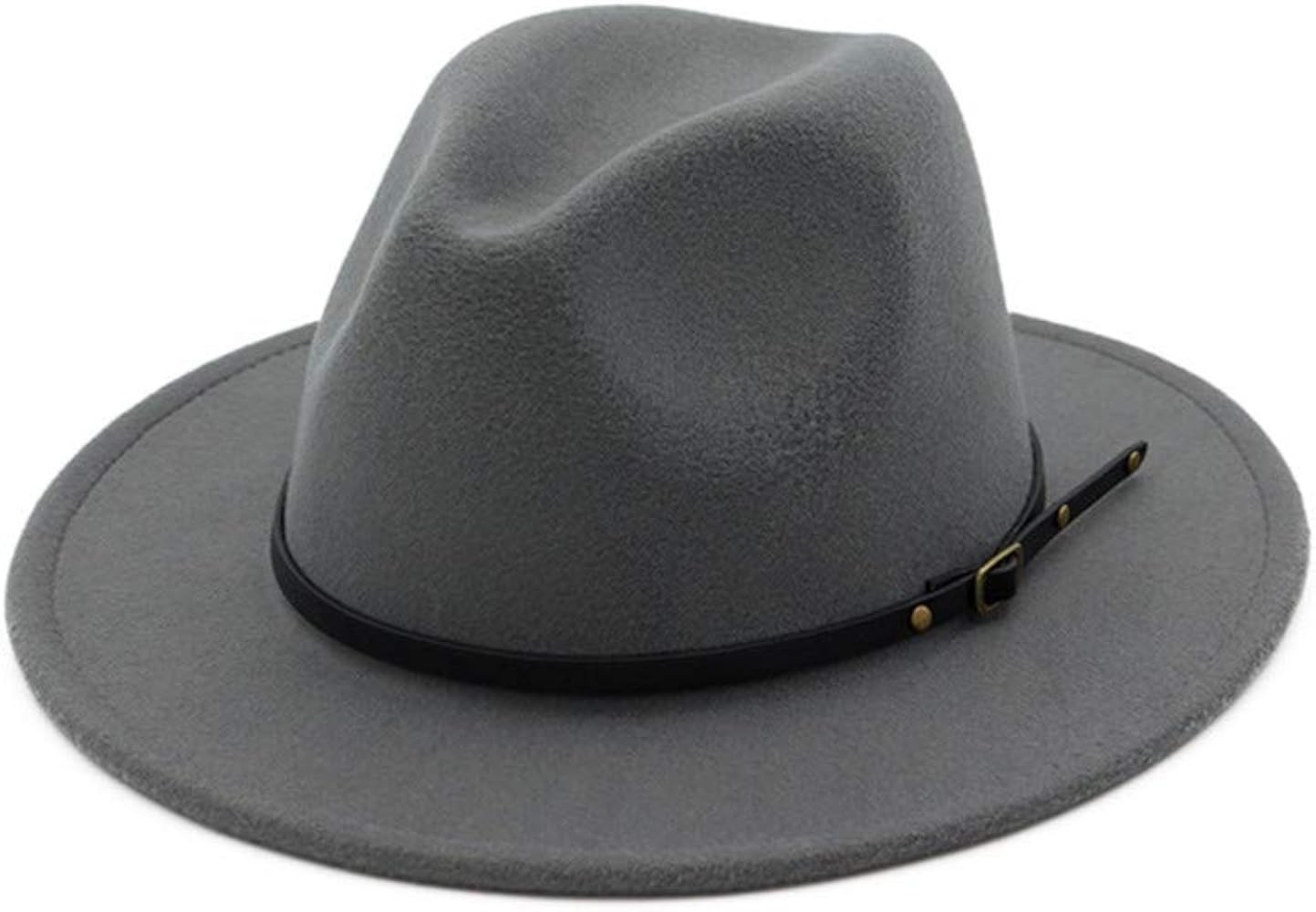 HUDANHUWEI Women's Classic Wide Brim Fedora Hat with Belt Buckle Felt Panama Hat | Amazon (US)