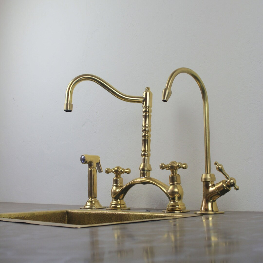 Victorian Classic Kitchen Bridge Faucet with Side Sprayer & Cold Water Faucet ,Modern Unlacquered... | Etsy (US)