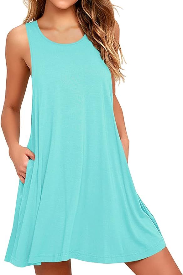 WEACZZY Women Summer Casual Swing T Shirt Dresses Beach Cover up Loose Dress | Amazon (US)