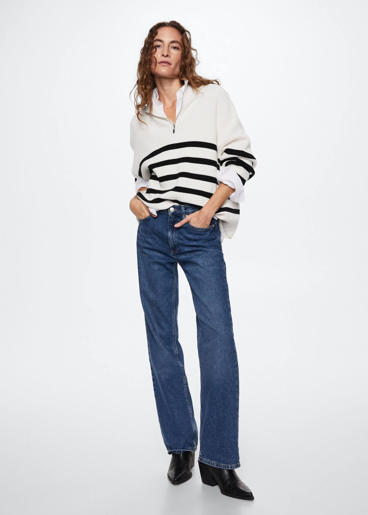 Striped sweater with zip | MANGO (UK)